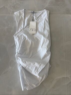 Zara White Sleeveless Side-Ruched Top
